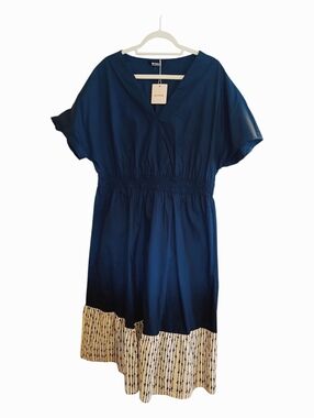 BloomChic Navy Dress with Cream Printed Hem